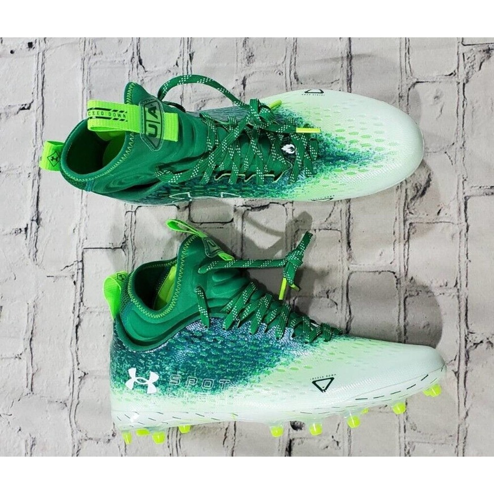 Under Armour UA Spotlight Lux MC 2.0 Football Cleats Green White MENS SIZE 11
